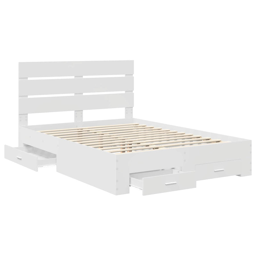 Bedframe met lade met hoofdeinde Wit 140 x 190 cm Bewerkt hout