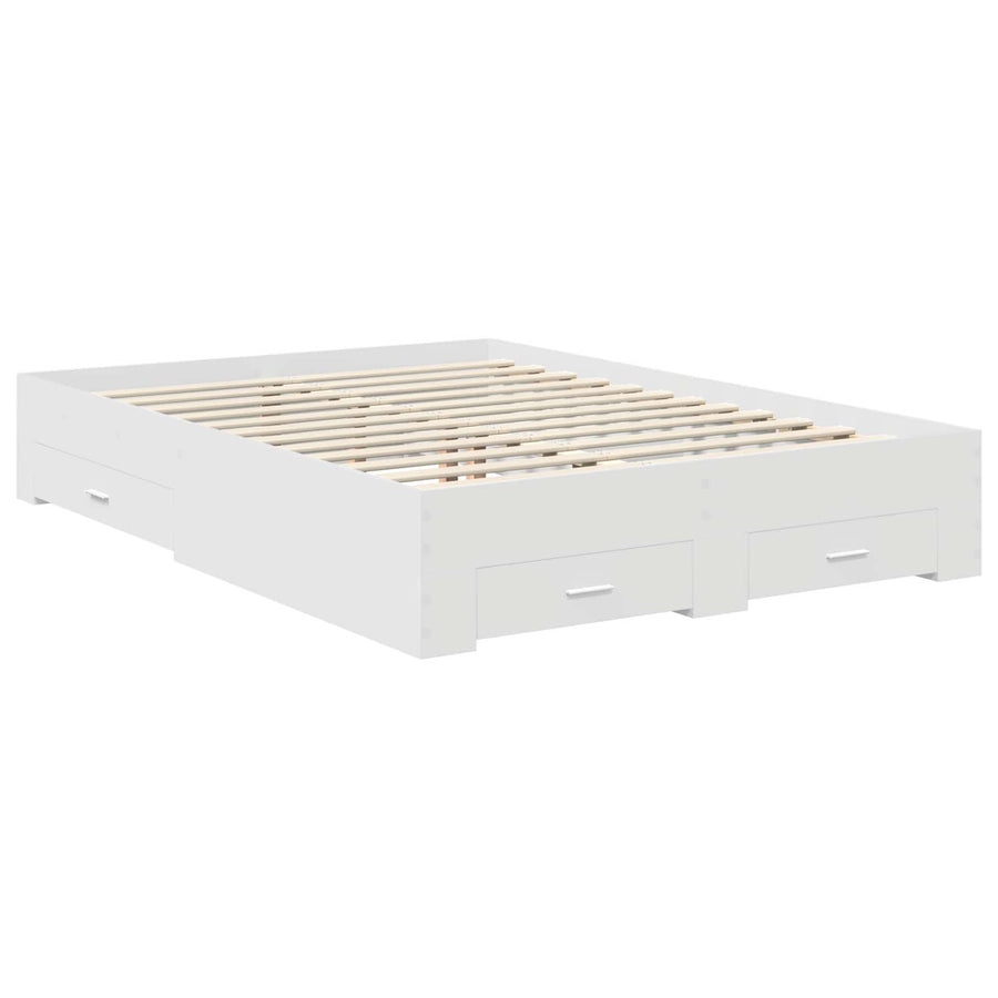 Bedframe met lade met hoofdeinde Wit 140 x 190 cm Bewerkt hout