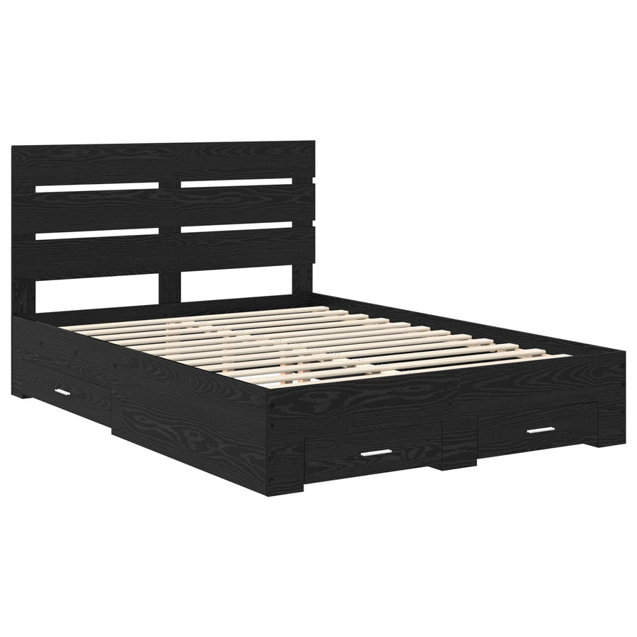 Bedframe Zwart Eiken Bewerkt hout