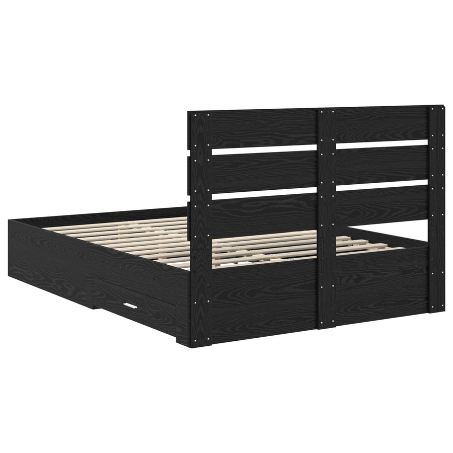 Bedframe Zwart Eiken Bewerkt hout