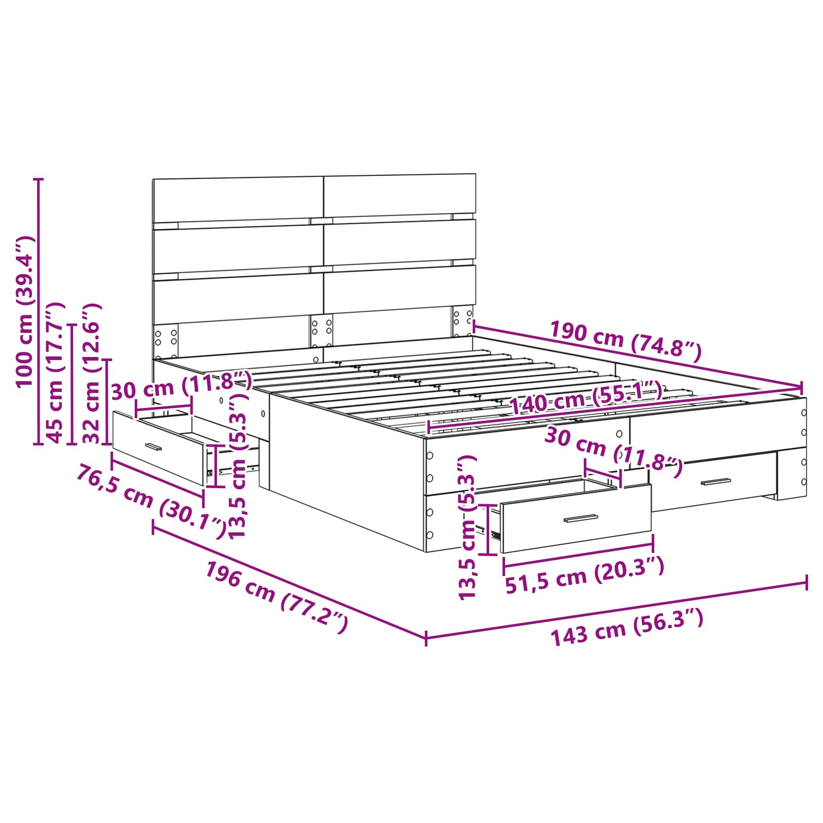 Bedframe Zwart Eiken Bewerkt hout