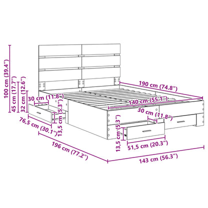 Bedframe Zwart Eiken Bewerkt hout