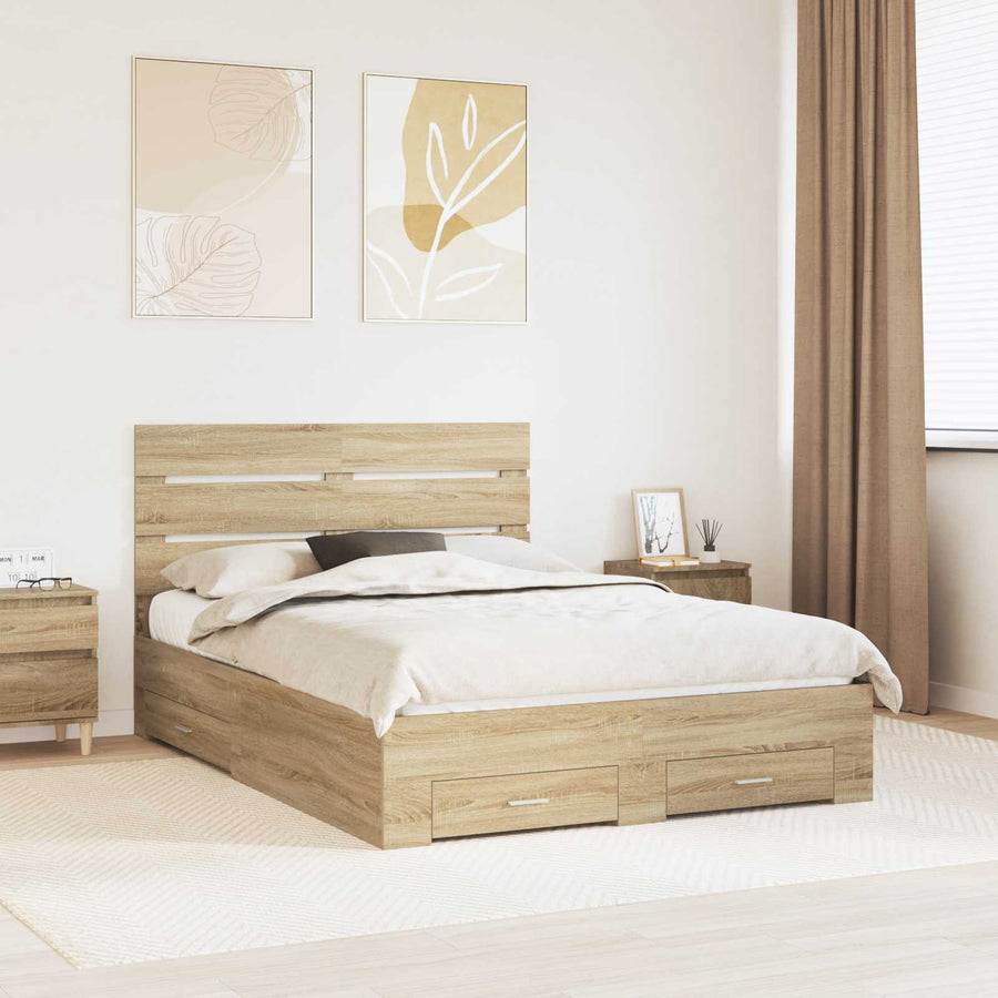 Bedframe met lade Sonoma Eiken 140 x 190 cm Bewerkt hout