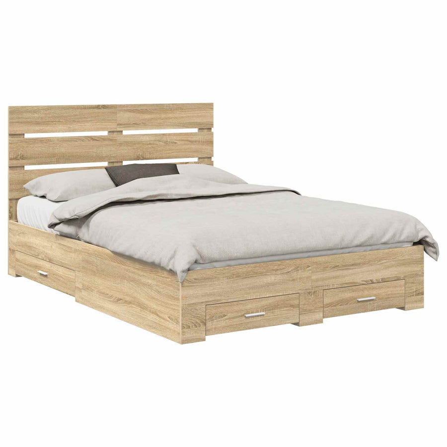 Bedframe met lade Sonoma Eiken 140 x 190 cm Bewerkt hout