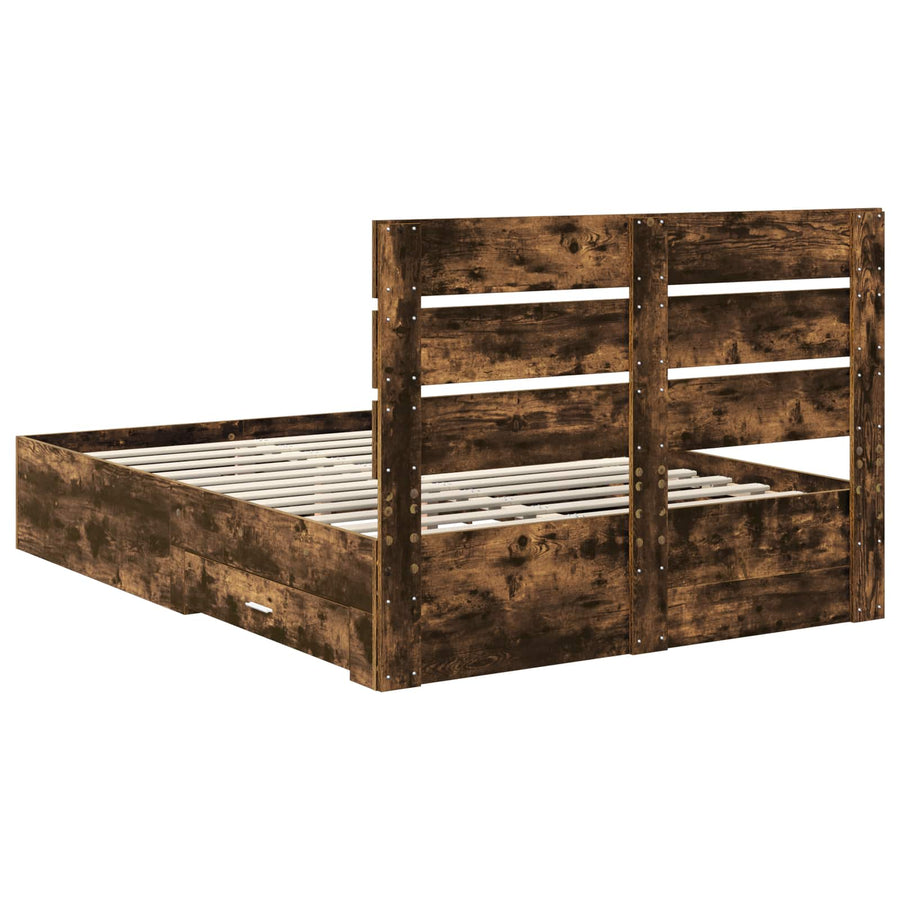 Bedframe met lade Gerookt eiken 140 x 190 cm Bewerkt hout
