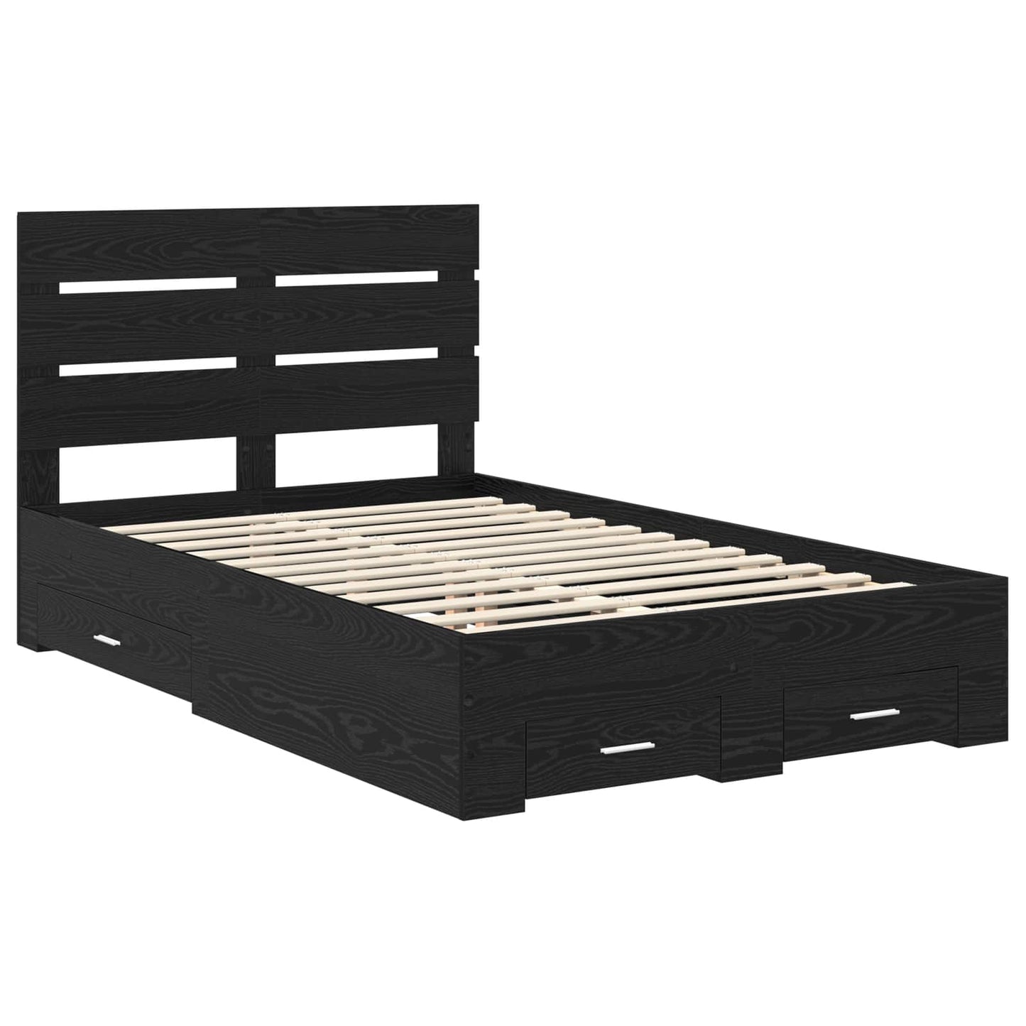 Bedframe met lade Zwart Eiken 135 x 190 cm Bewerkt hout