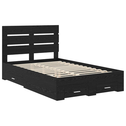 Bedframe met lade Zwart Eiken 135 x 190 cm Bewerkt hout