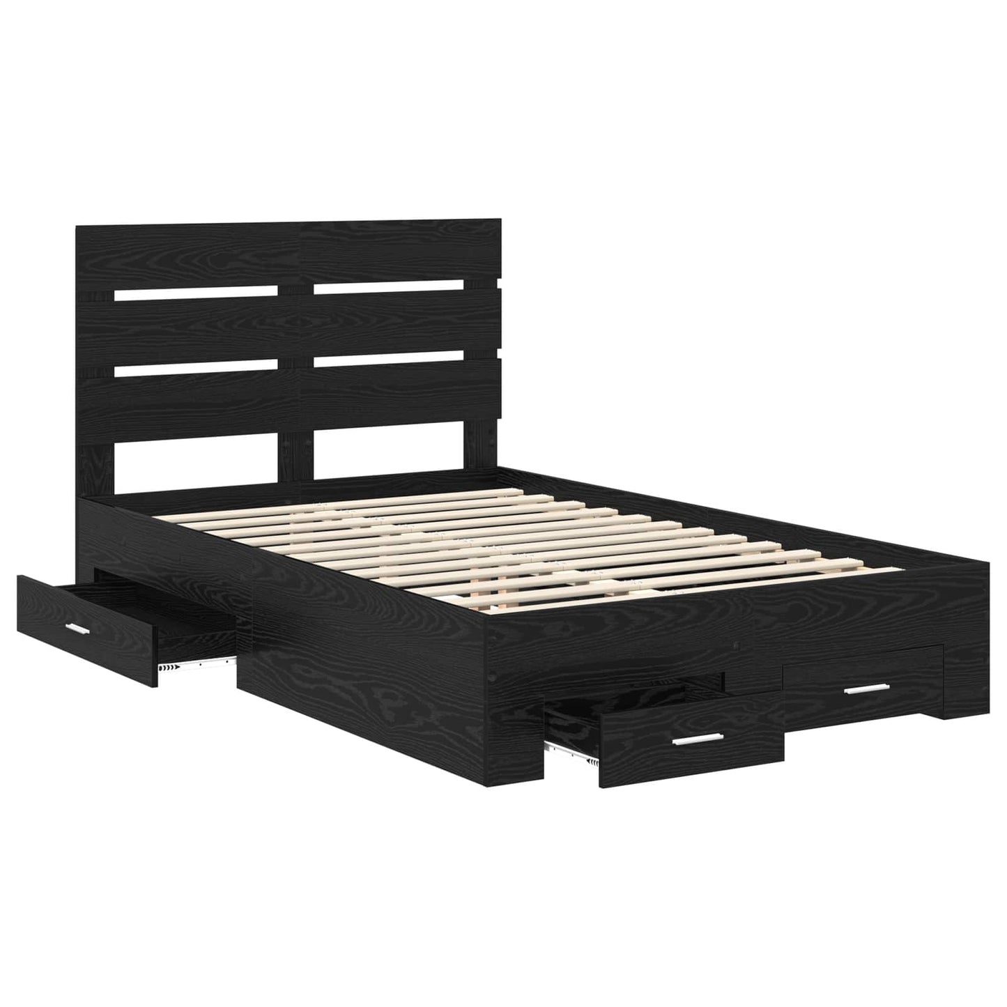 Bedframe met lade Zwart Eiken 135 x 190 cm Bewerkt hout