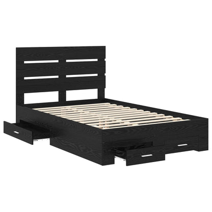 Bedframe met lade Zwart Eiken 135 x 190 cm Bewerkt hout