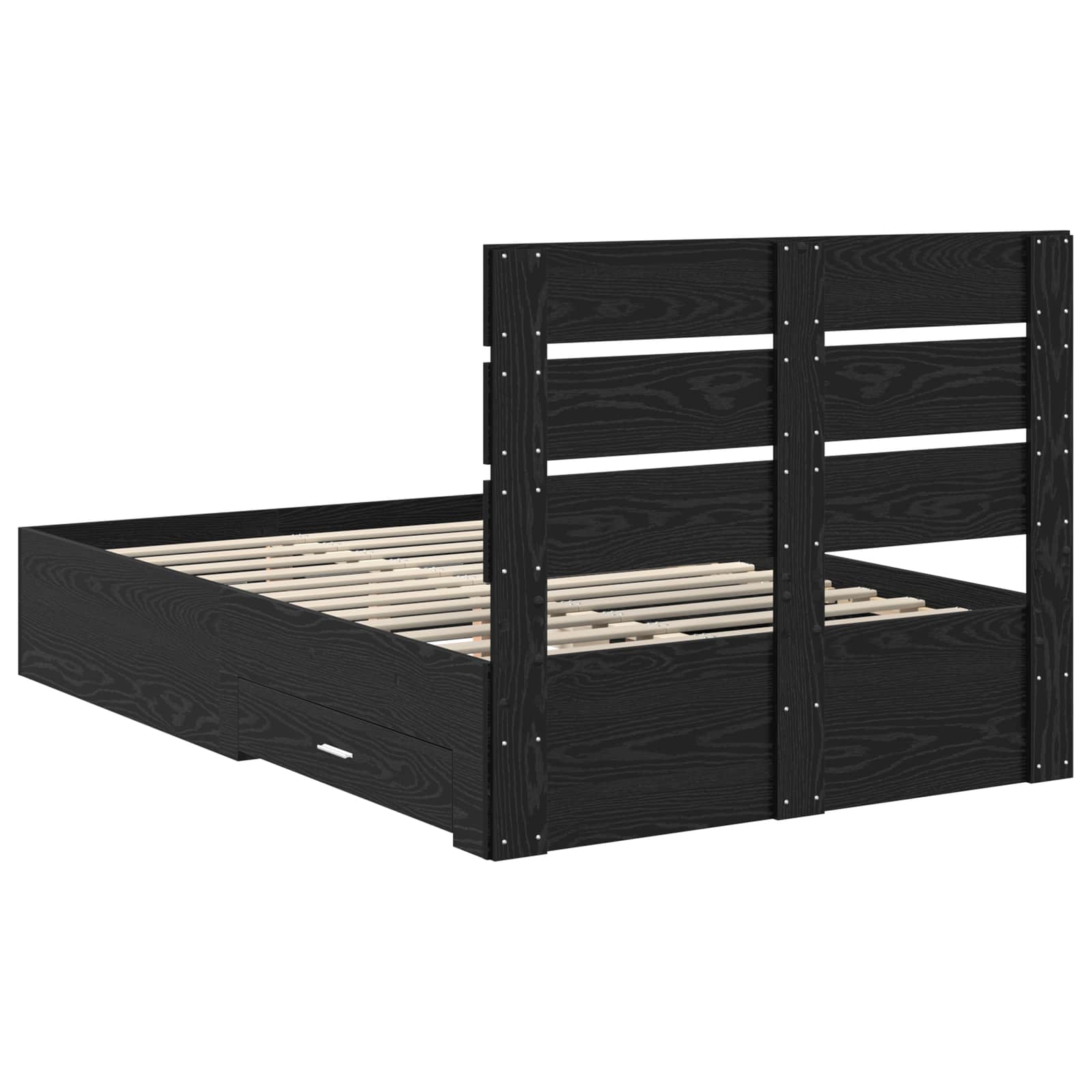 Bedframe met lade Zwart Eiken 135 x 190 cm Bewerkt hout