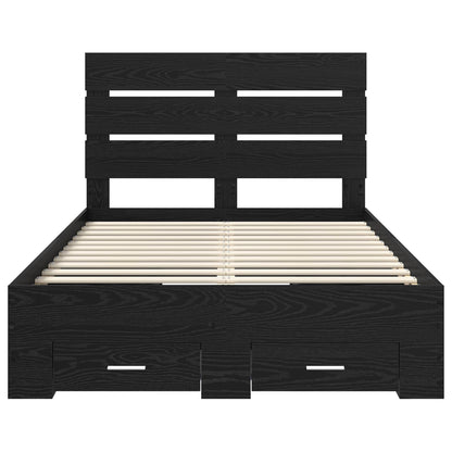 Bedframe met lade Zwart Eiken 135 x 190 cm Bewerkt hout