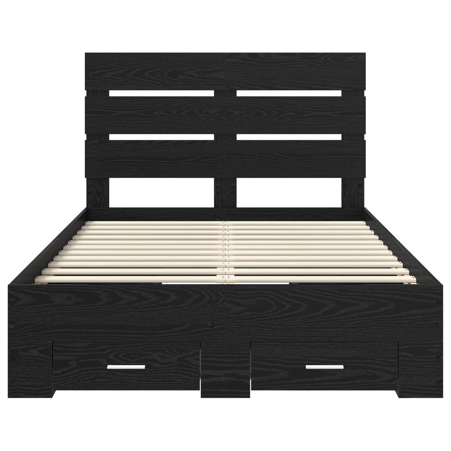 Bedframe met lade Zwart Eiken 135 x 190 cm Bewerkt hout