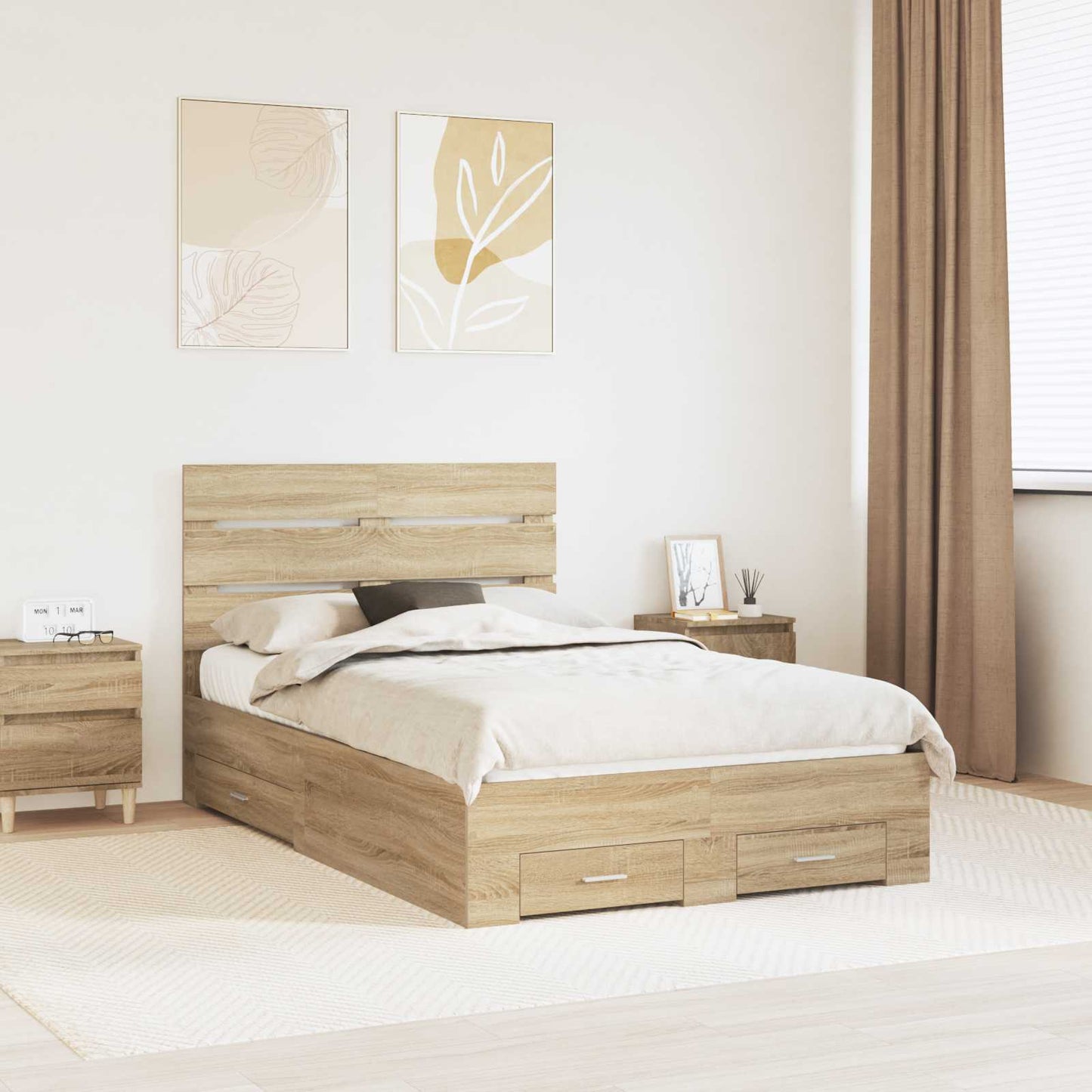 Bedframe met lade Sonoma Eiken 135 x 190 cm Bewerkt hout