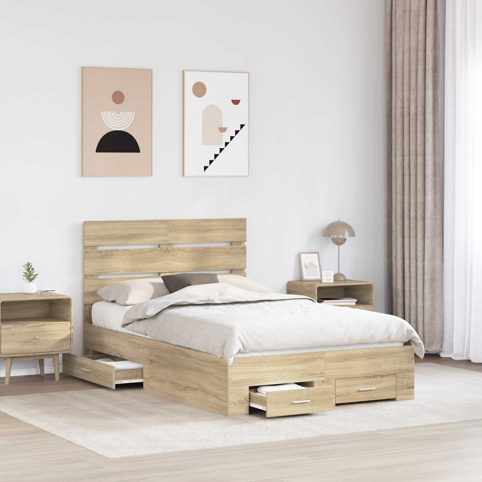 Bedframe met lade Sonoma Eiken 135 x 190 cm Bewerkt hout