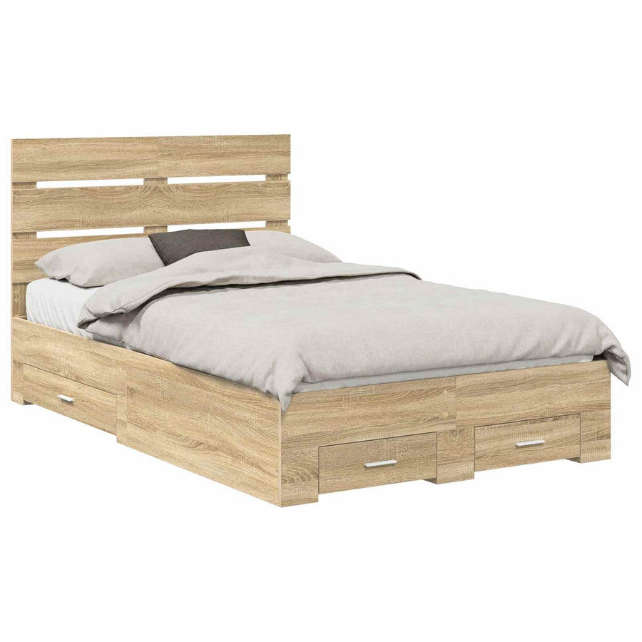 Bedframe met lade Sonoma Eiken 135 x 190 cm Bewerkt hout