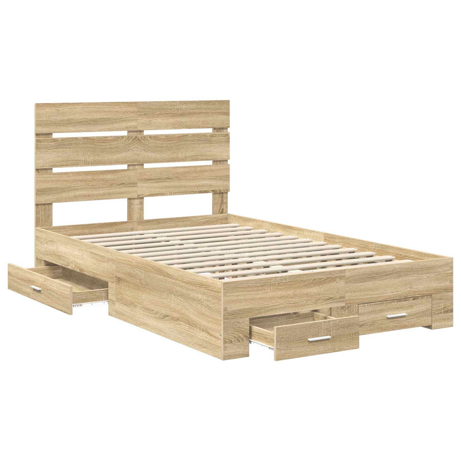Bedframe met lade Sonoma Eiken 135 x 190 cm Bewerkt hout