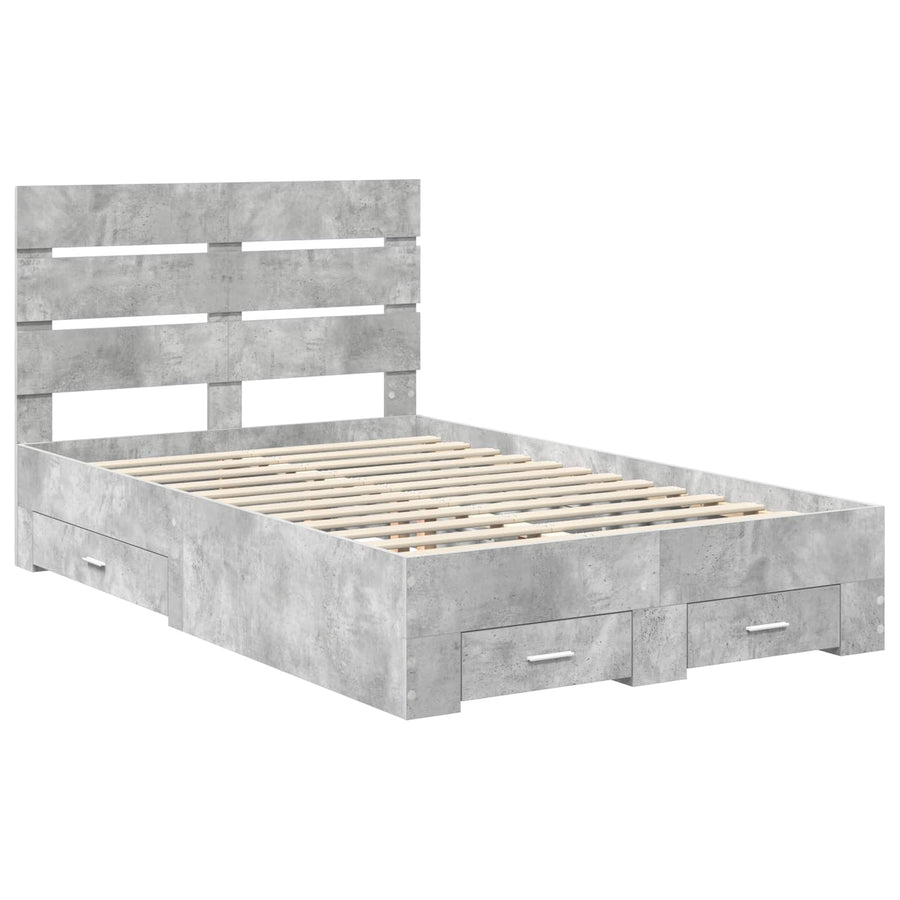 Bedframe met lade Beton Grijs 135 x 190 cm Bewerkt hout