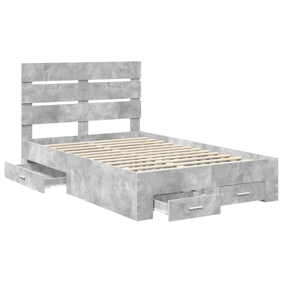 Bedframe met lade Beton Grijs 135 x 190 cm Bewerkt hout