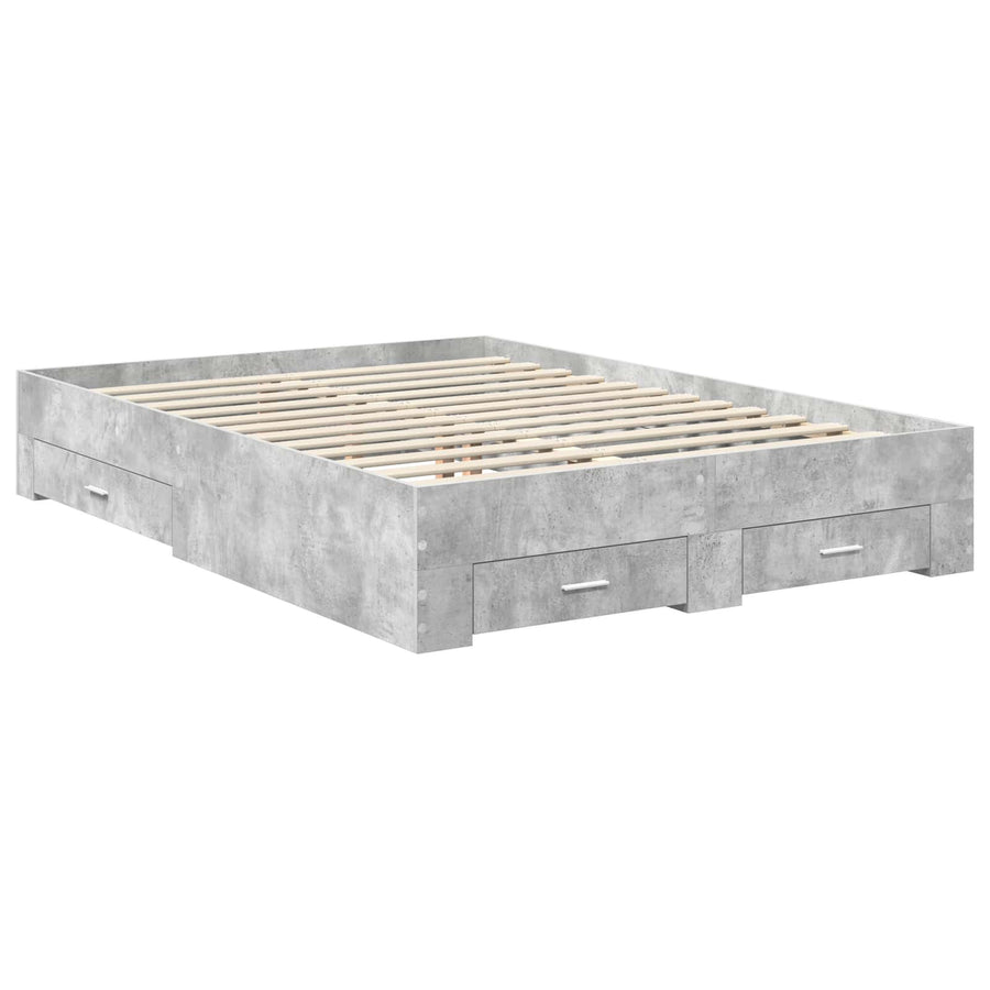 Bedframe met lade Beton Grijs 135 x 190 cm Bewerkt hout