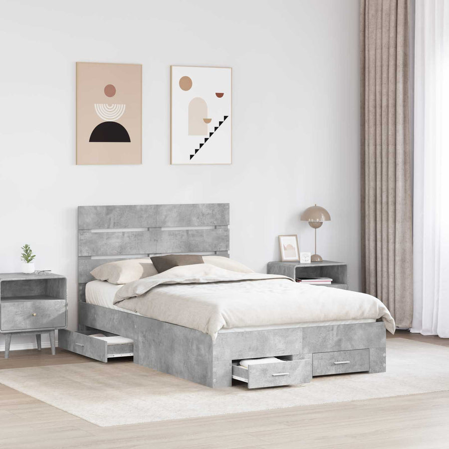 Bedframe met lade Beton Grijs 120 x 200 cm Bewerkt hout