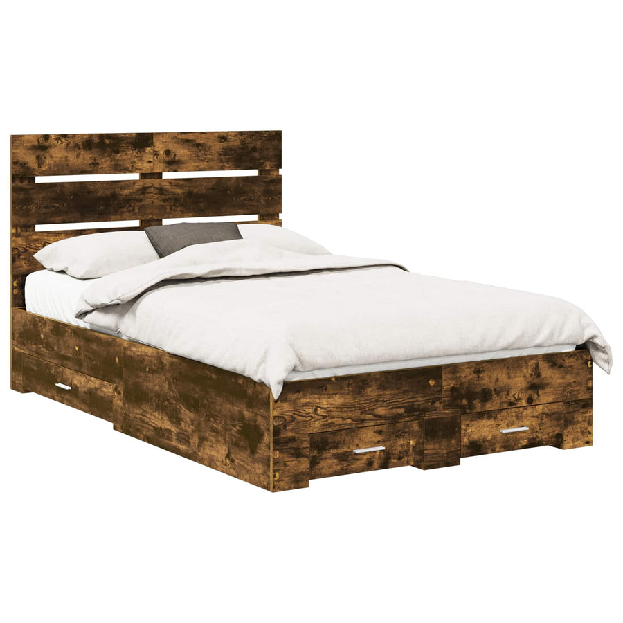 Bedframe met lade Gerookt eiken 120 x 200 cm Bewerkt hout