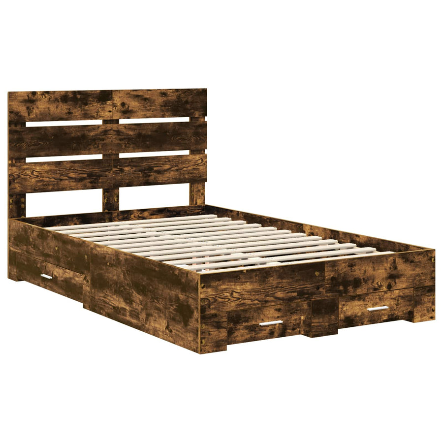 Bedframe met lade Gerookt eiken 120 x 200 cm Bewerkt hout
