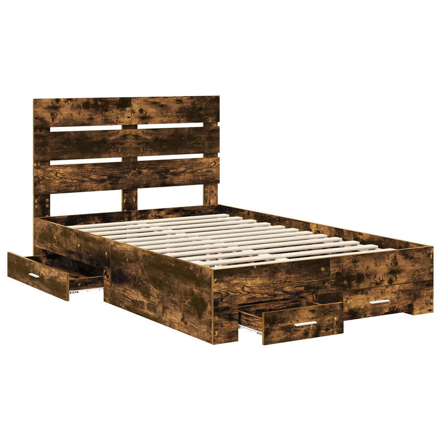 Bedframe met lade Gerookt eiken 120 x 200 cm Bewerkt hout