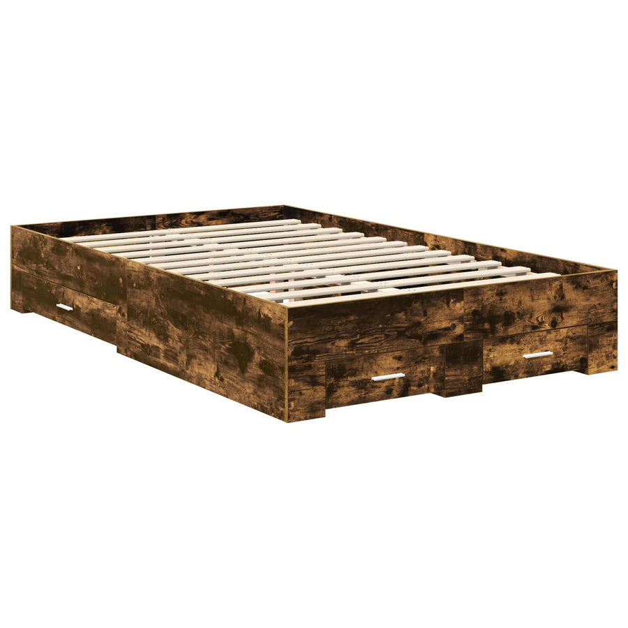 Bedframe met lade Gerookt eiken 120 x 200 cm Bewerkt hout