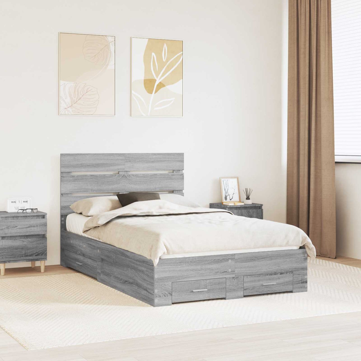 Bedframe met lade Grijs Sonoma 120 x 200 cm Bewerkt hout