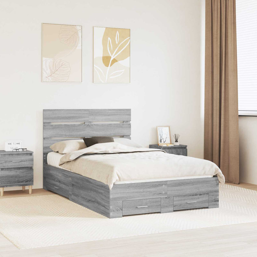 Bedframe met lade Grijs Sonoma 120 x 200 cm Bewerkt hout