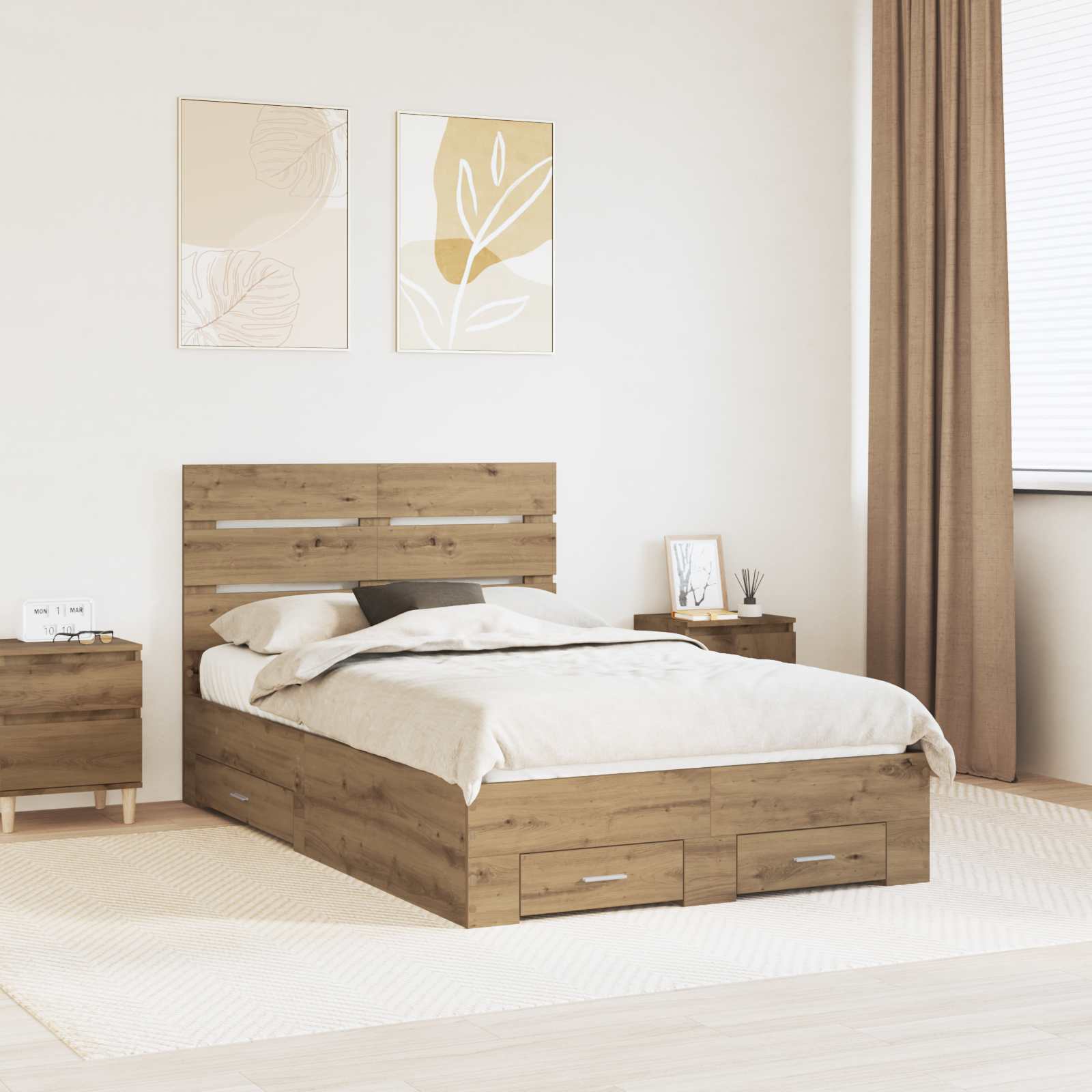 Bedframe met lade Artisan Eiken 120 x 200 cm Bewerkt hout