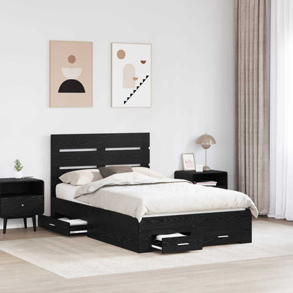 Bedframe met lade Zwart Eiken 120 x 190 cm Bewerkt hout