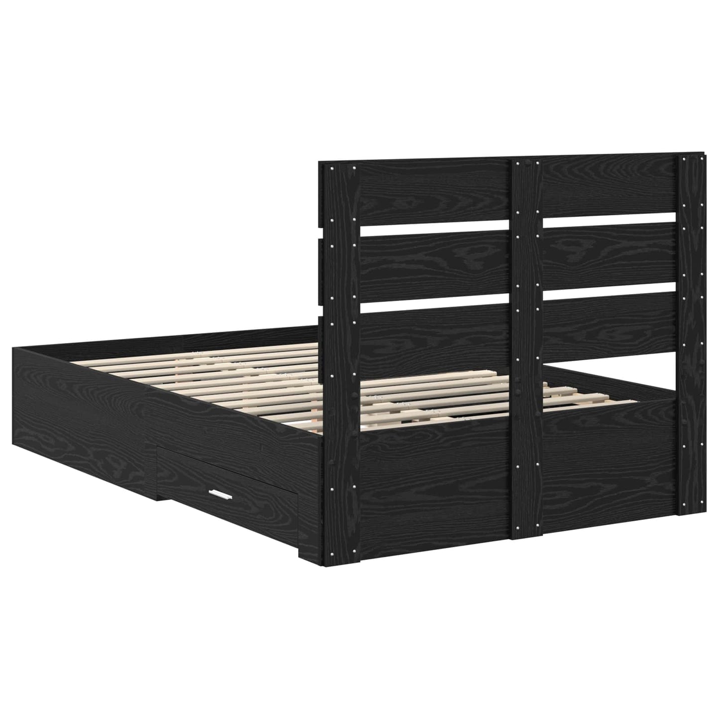 Bedframe met lade Zwart Eiken 120 x 190 cm Bewerkt hout