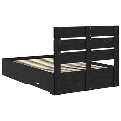Bedframe met lade Zwart Eiken 120 x 190 cm Bewerkt hout