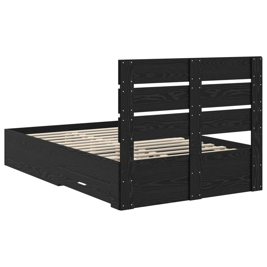 Bedframe met lade Zwart Eiken 120 x 190 cm Bewerkt hout