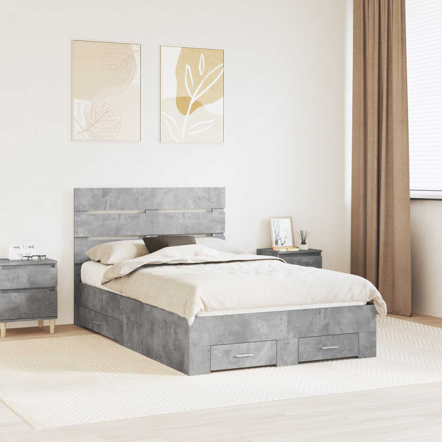 Bedframe met lade Beton Grijs 120 x 190 cm Bewerkt hout