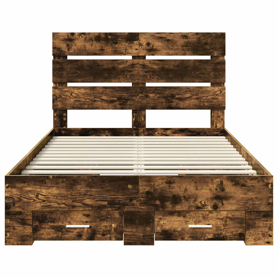 Bedframe met lade Gerookt eiken 120 x 190 cm Bewerkt hout