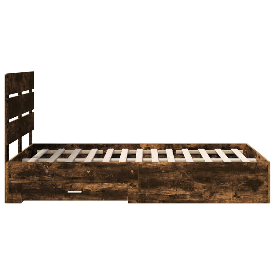 Bedframe met lade Gerookt eiken 120 x 190 cm Bewerkt hout