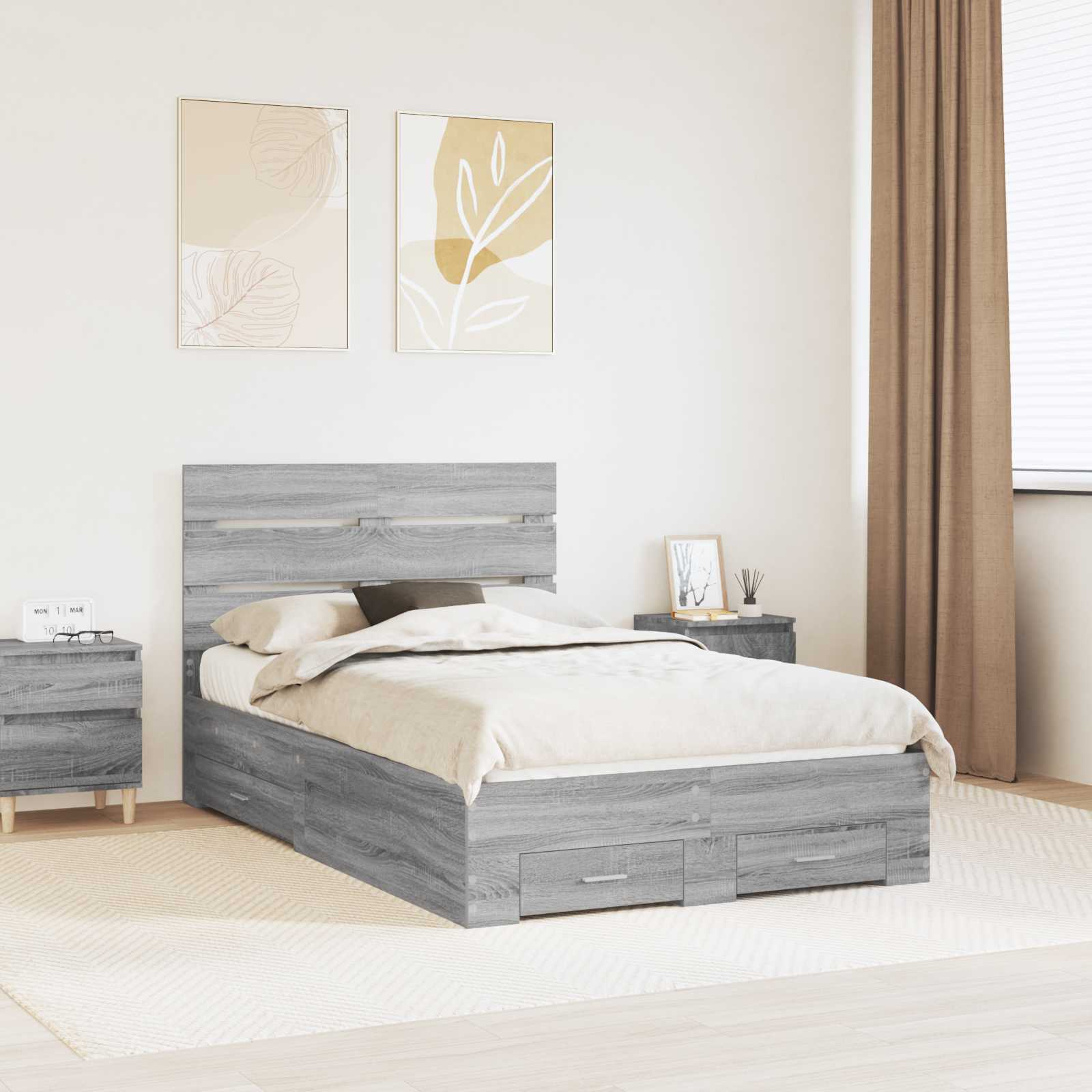 Bedframe met lade Grijs Sonoma 120 x 190 cm Bewerkt hout