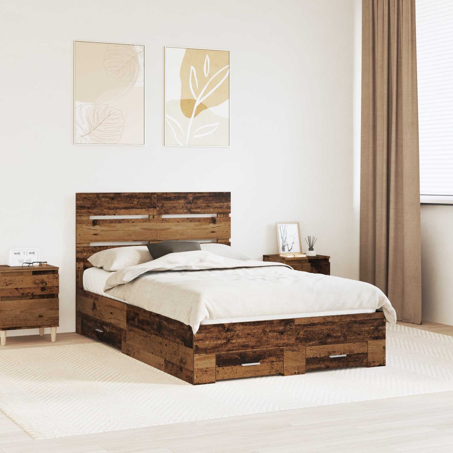 Bedframe met lade met opslag Oudhout 120 x 190 cm Bewerkt hout
