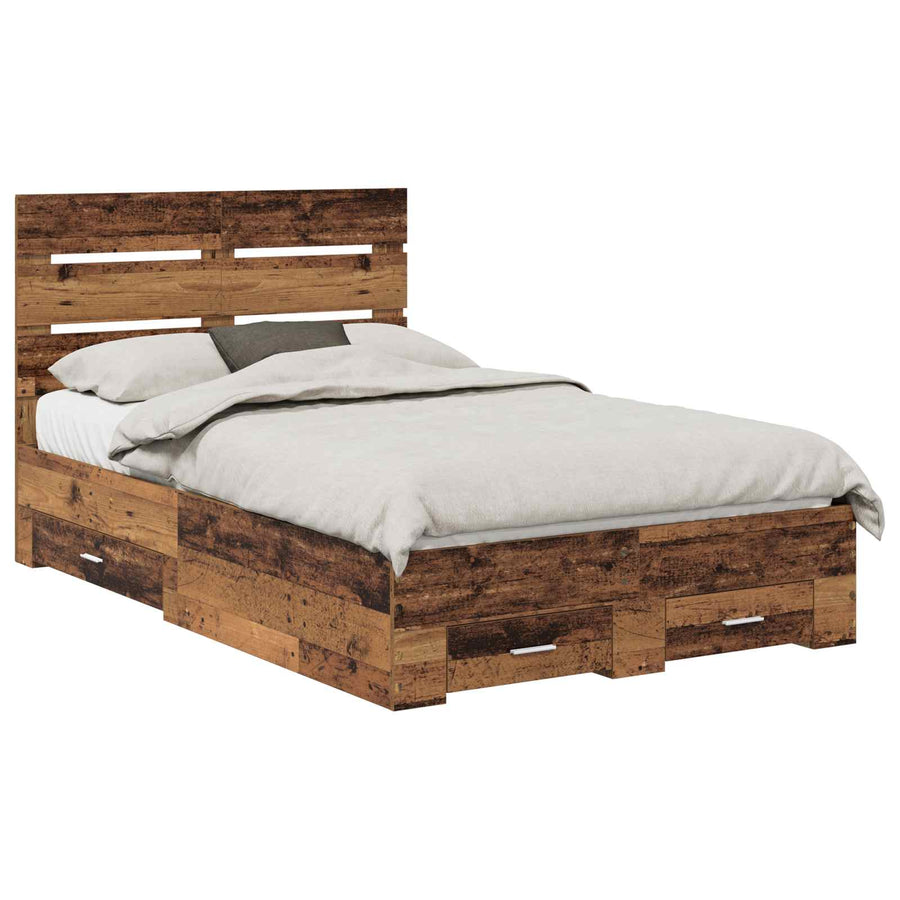 Bedframe met lade met opslag Oudhout 120 x 190 cm Bewerkt hout