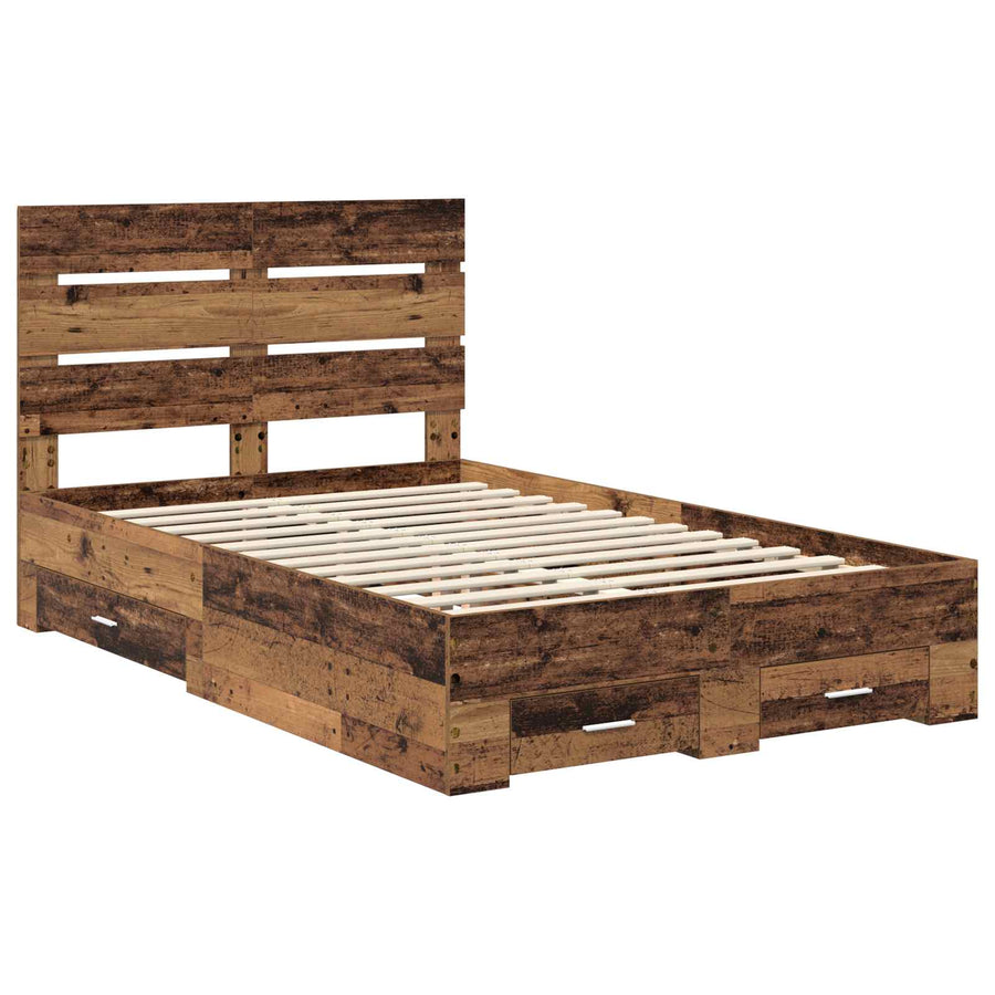 Bedframe met lade met opslag Oudhout 120 x 190 cm Bewerkt hout