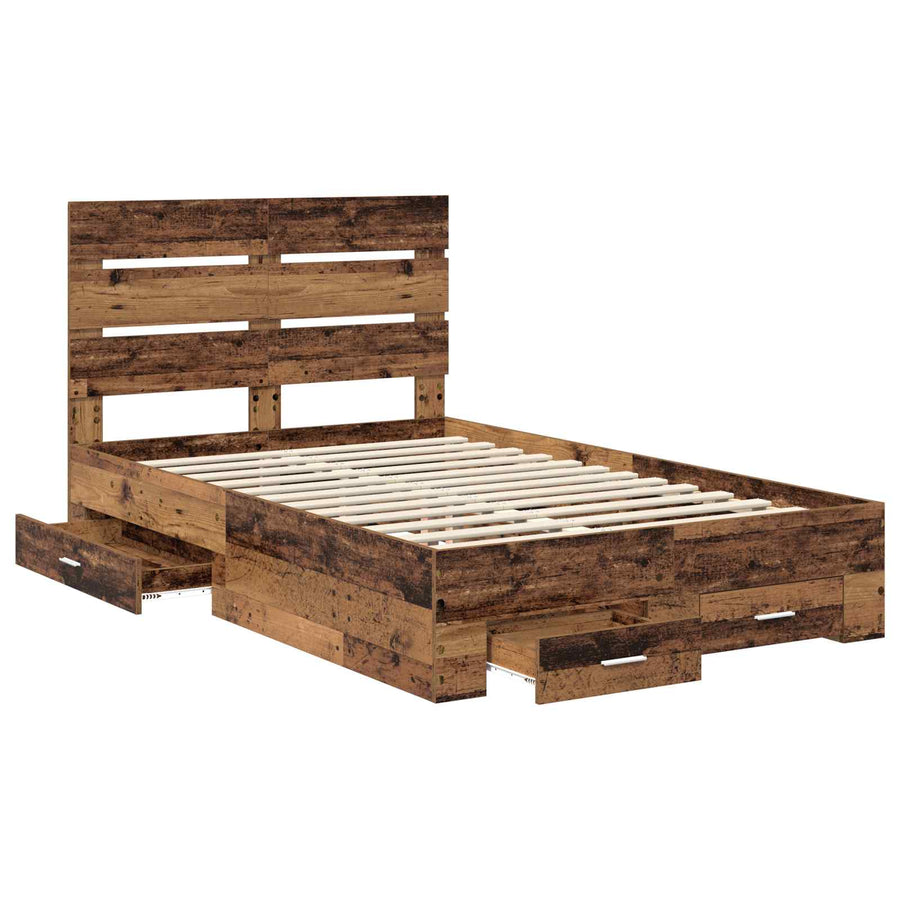 Bedframe met lade met opslag Oudhout 120 x 190 cm Bewerkt hout