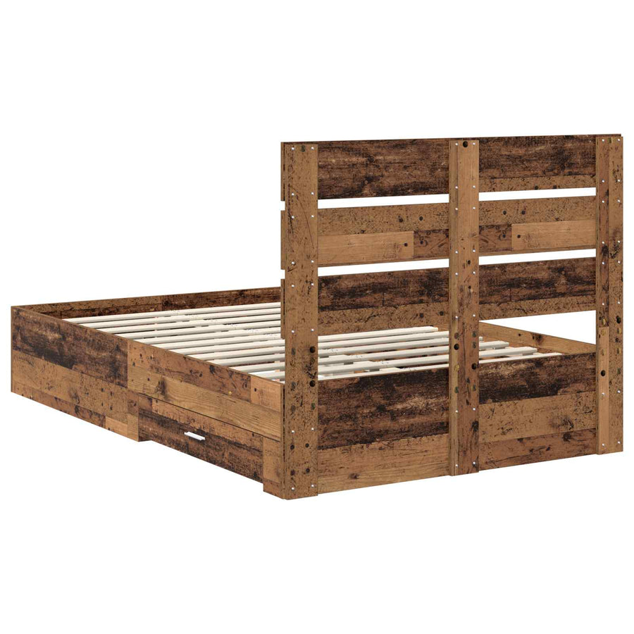 Bedframe met lade met opslag Oudhout 120 x 190 cm Bewerkt hout
