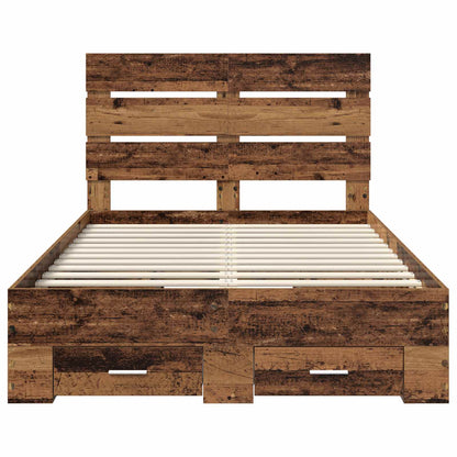 Bedframe met lade met opslag Oudhout 120 x 190 cm Bewerkt hout