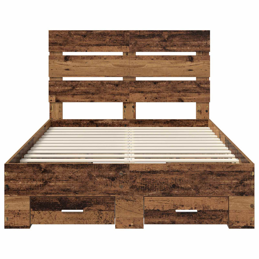 Bedframe met lade met opslag Oudhout 120 x 190 cm Bewerkt hout