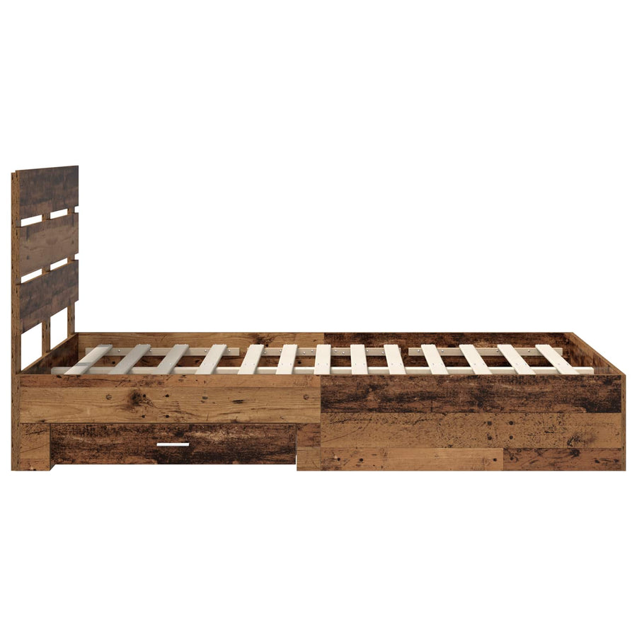 Bedframe met lade met opslag Oudhout 120 x 190 cm Bewerkt hout