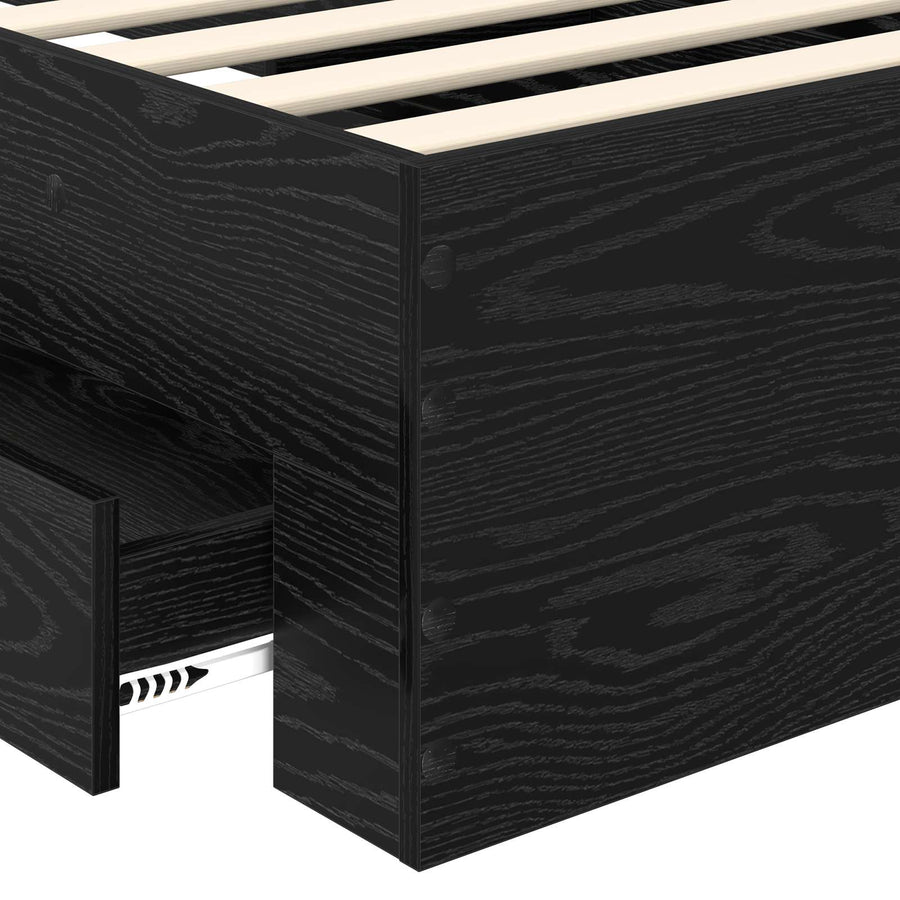 Bedframe met lade Zwart Eiken 100 x 200 cm Bewerkt hout