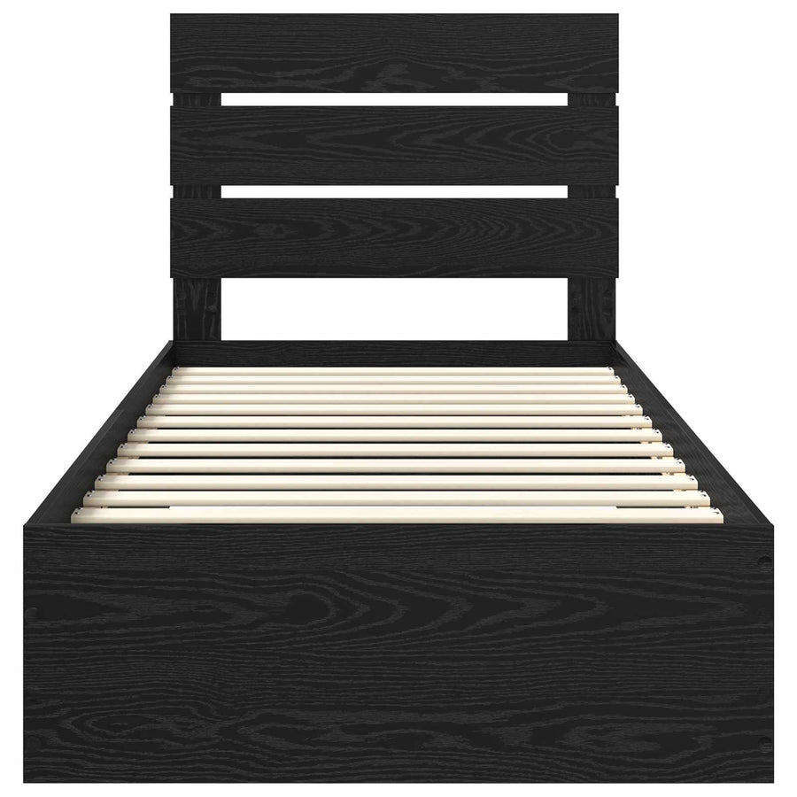 Bedframe met lade Zwart Eiken 100 x 200 cm Bewerkt hout