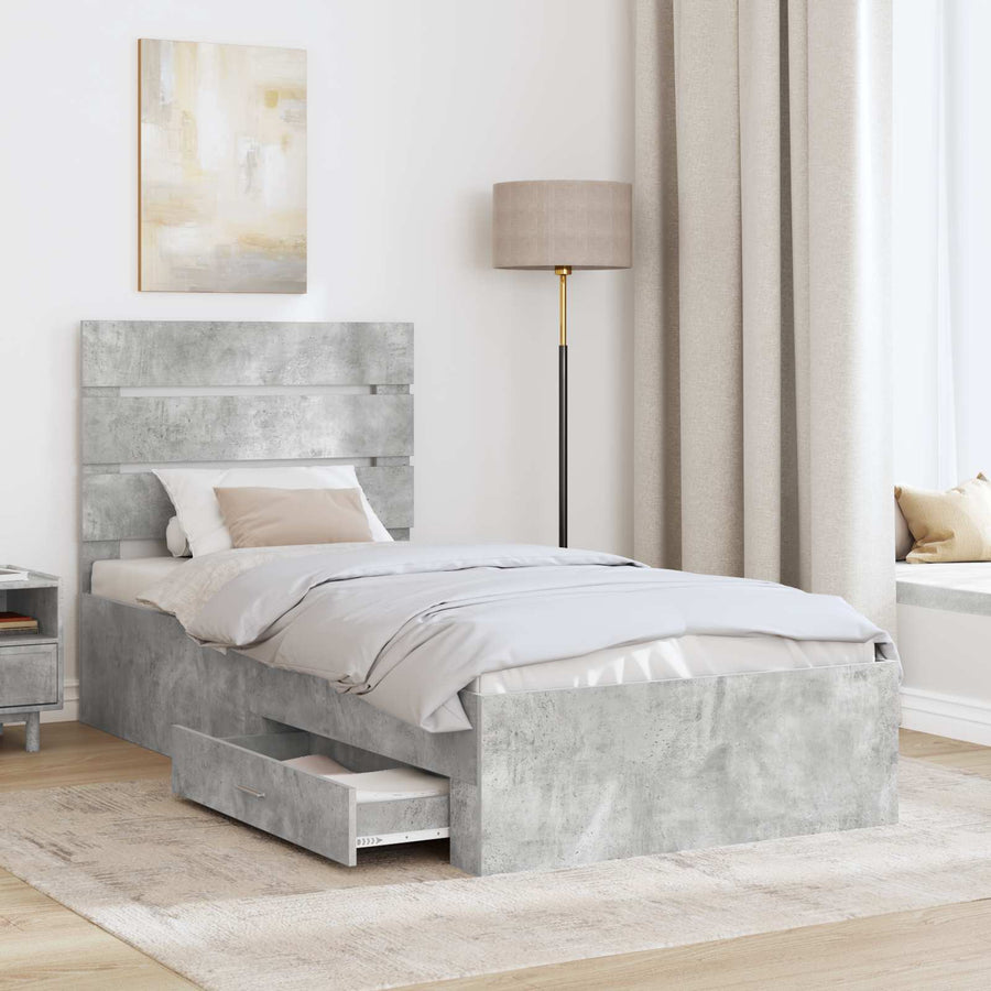 Bedframe met lade Beton Grijs 100 x 200 cm Bewerkt hout